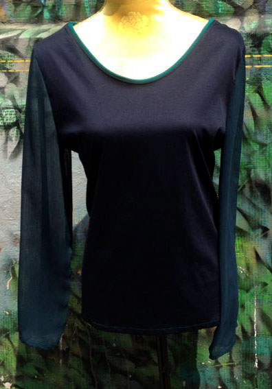 Longsleeve Nachblau-Petrol mit Chiffon