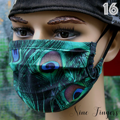 16 Faltenmaske Pfauenfedern Digitaldruck Öko-Tex Baumwolle Innenseite Weiß 8 € ohne, 9 € mit Nasenbügel