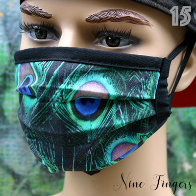 15 Faltenmaske Pfauenfedern Digitaldruck schwarzer Rand Öko-Tex Baumwolle, Innenseite Weiß 8 € ohne, 9 € mit Nasenbügel